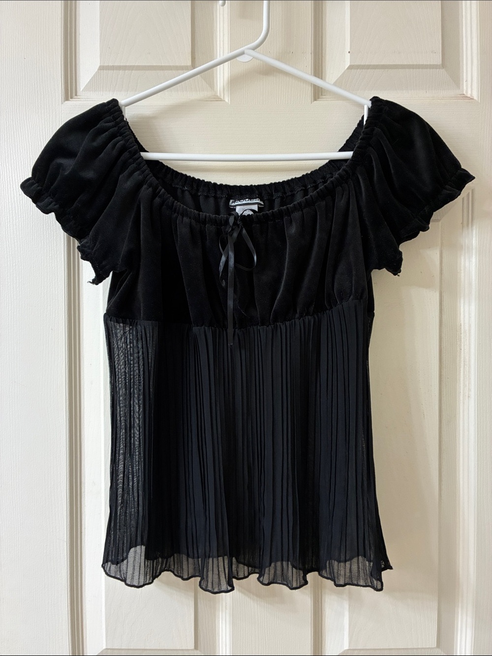 🌷3 for $25🌷Request, US XL, Black Velvet Bodice Short Sleeve Sheer Midriff Top